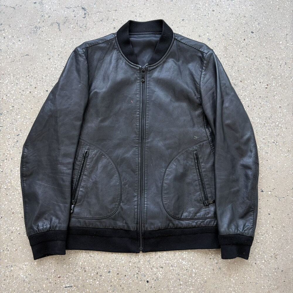 Vintage Y2k Black Italian Leather Bomber Jacket